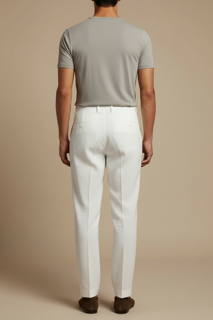 Pantalon Blanc Lin Plissé Droit Homme Léger - vue 2