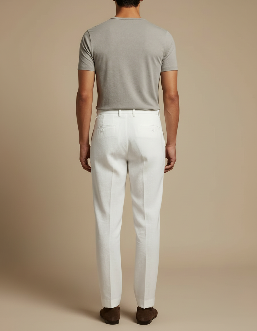 Pantalon Blanc Lin Plissé Droit Homme Léger - vue 2