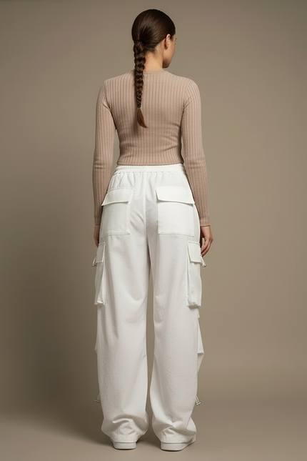 Pantalon Blanc Cargo Ample Décontracté Femmes - Toile - vue 2