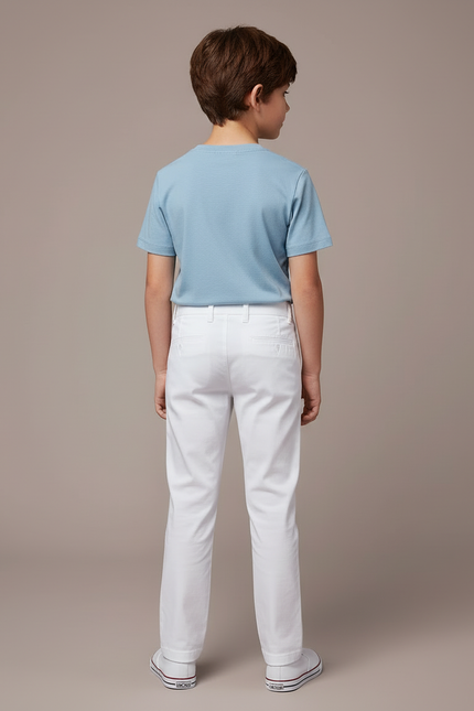 Pantalon Blanc Enfant Coton Droit Décontracté - vue 2
