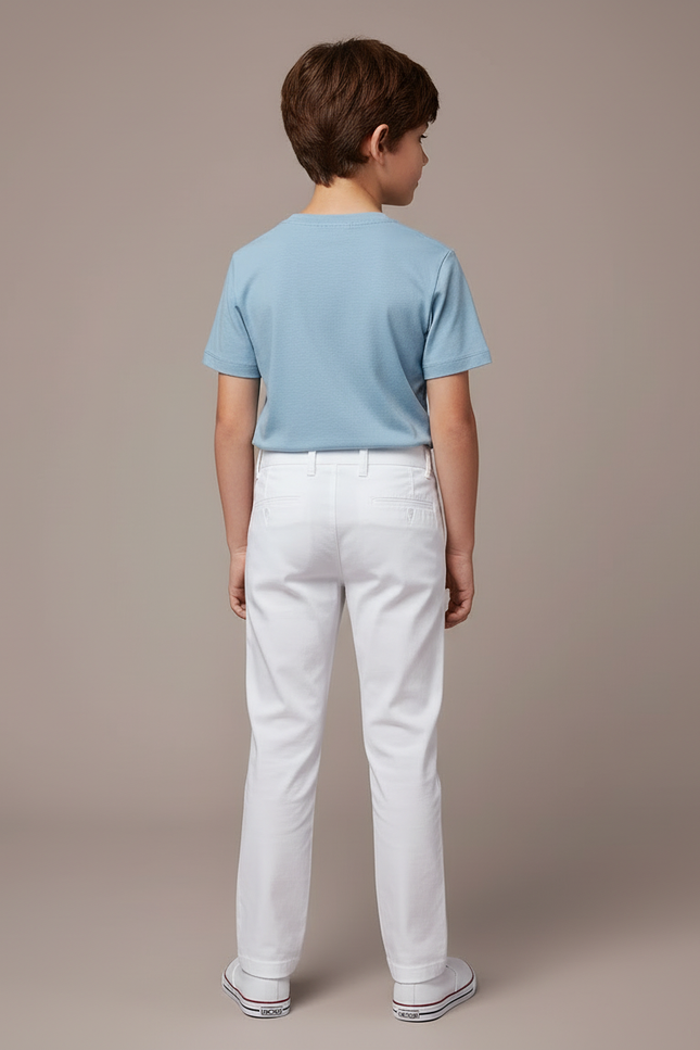 Pantalon Blanc Enfant Coton Droit Décontracté - vue 2