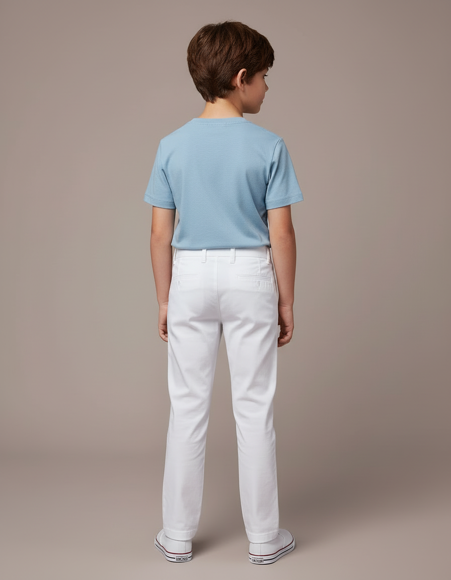Pantalon Blanc Enfant Coton Droit Décontracté - vue 2