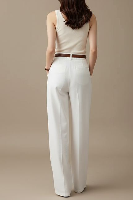 Pantalon Blanc Taille Haute Ample Fluide Élégant - Gabardine - vue 2
