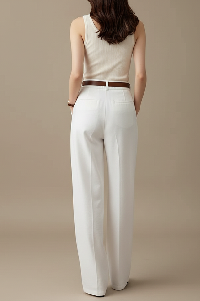 Pantalon Blanc Taille Haute Ample Fluide Élégant - Gabardine - vue 2