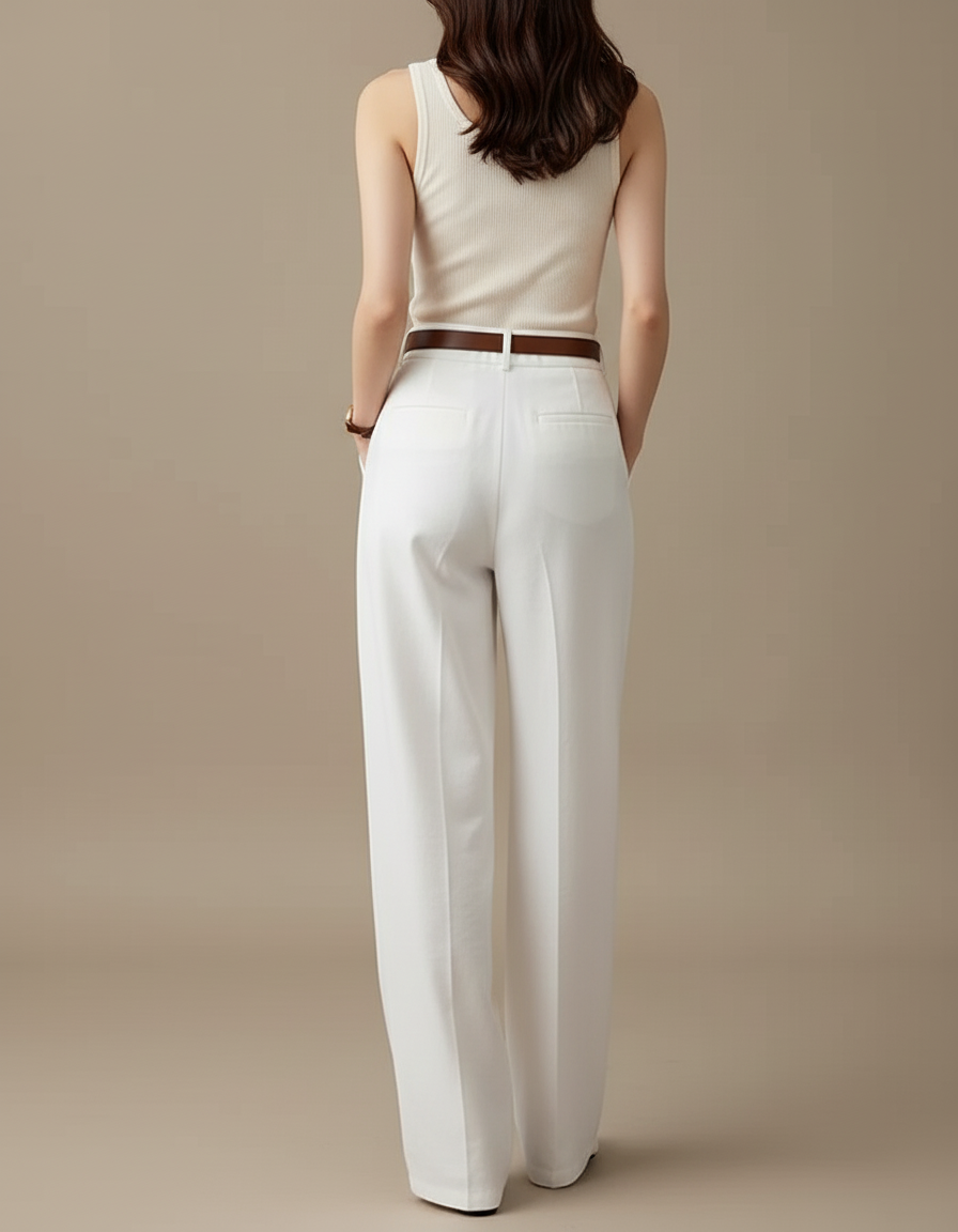 Pantalon Blanc Taille Haute Ample Fluide Élégant - Gabardine - vue 2