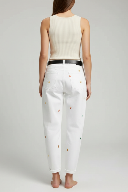 Pantalon Blanc Brodé Harlan Décontracté Femme - Jean - vue 2