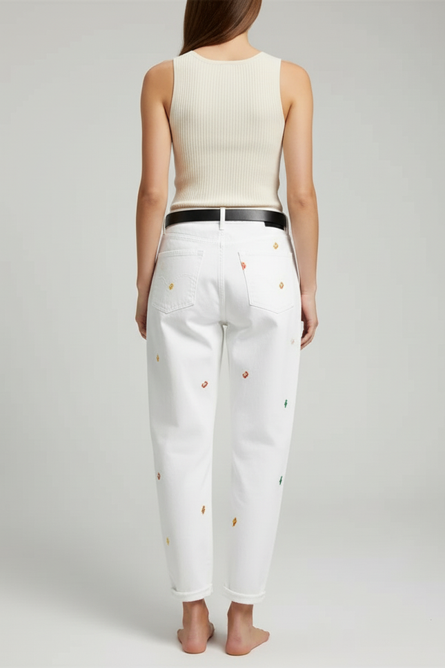 Pantalon Blanc Brodé Harlan Décontracté Femme - Jean - vue 2