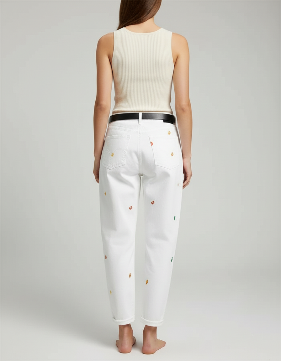 Pantalon Blanc Brodé Harlan Décontracté Femme - Jean - vue 2