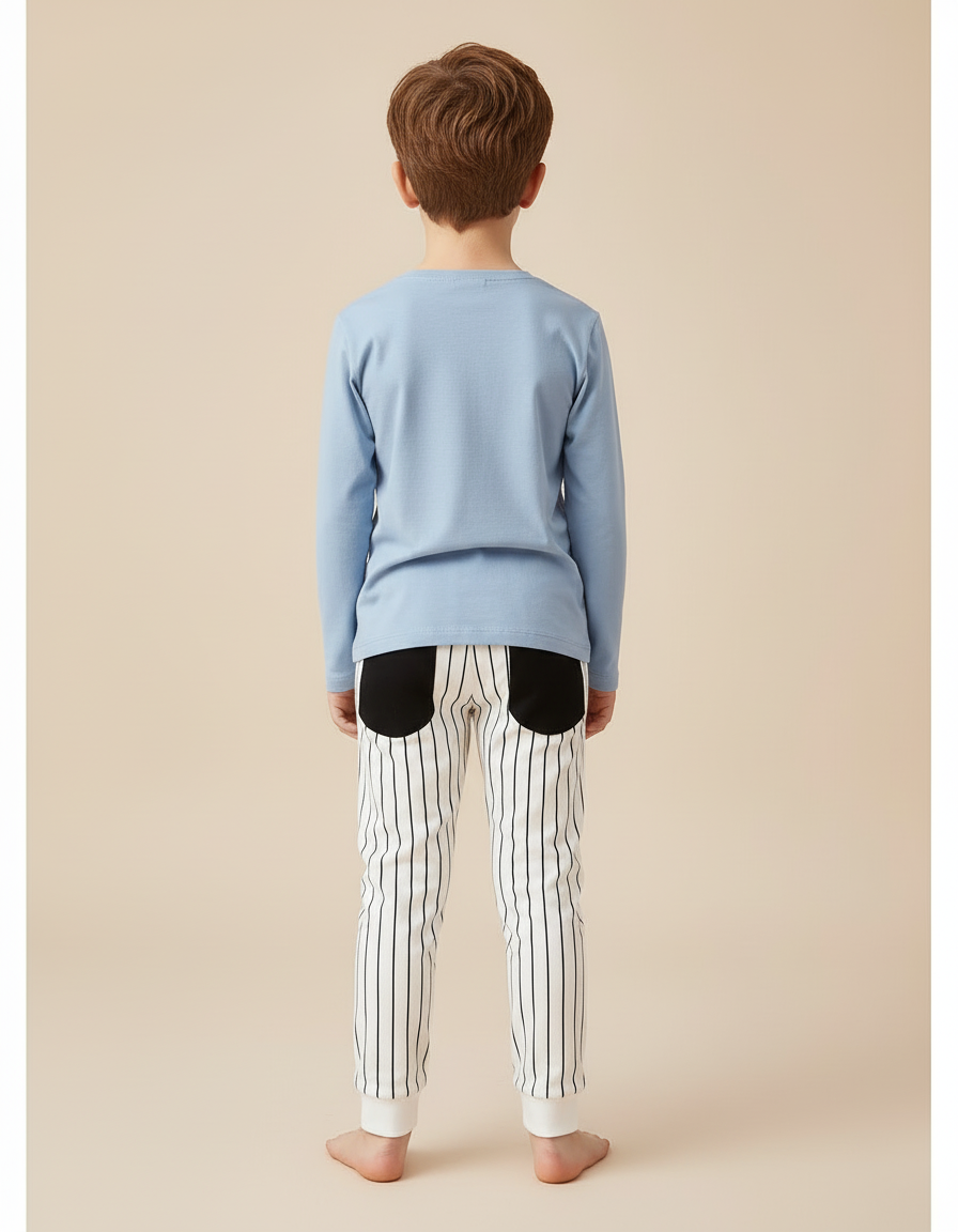 Pantalon Blanc Rayé Coton Décontracté Enfant - Molleton - vue 2