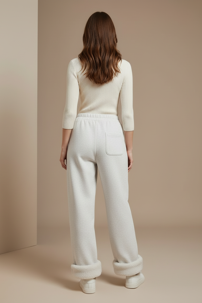Pantalon Blanc Molletonné Ample Décontracté Confortable - Gris - vue 2