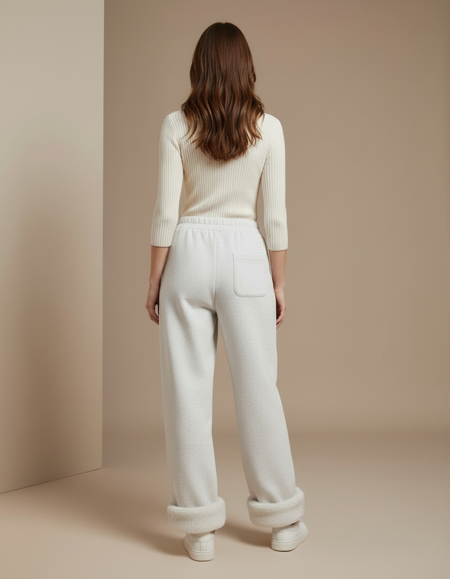 Pantalon Blanc Molletonné Ample Décontracté Confortable - Gris - vue 2