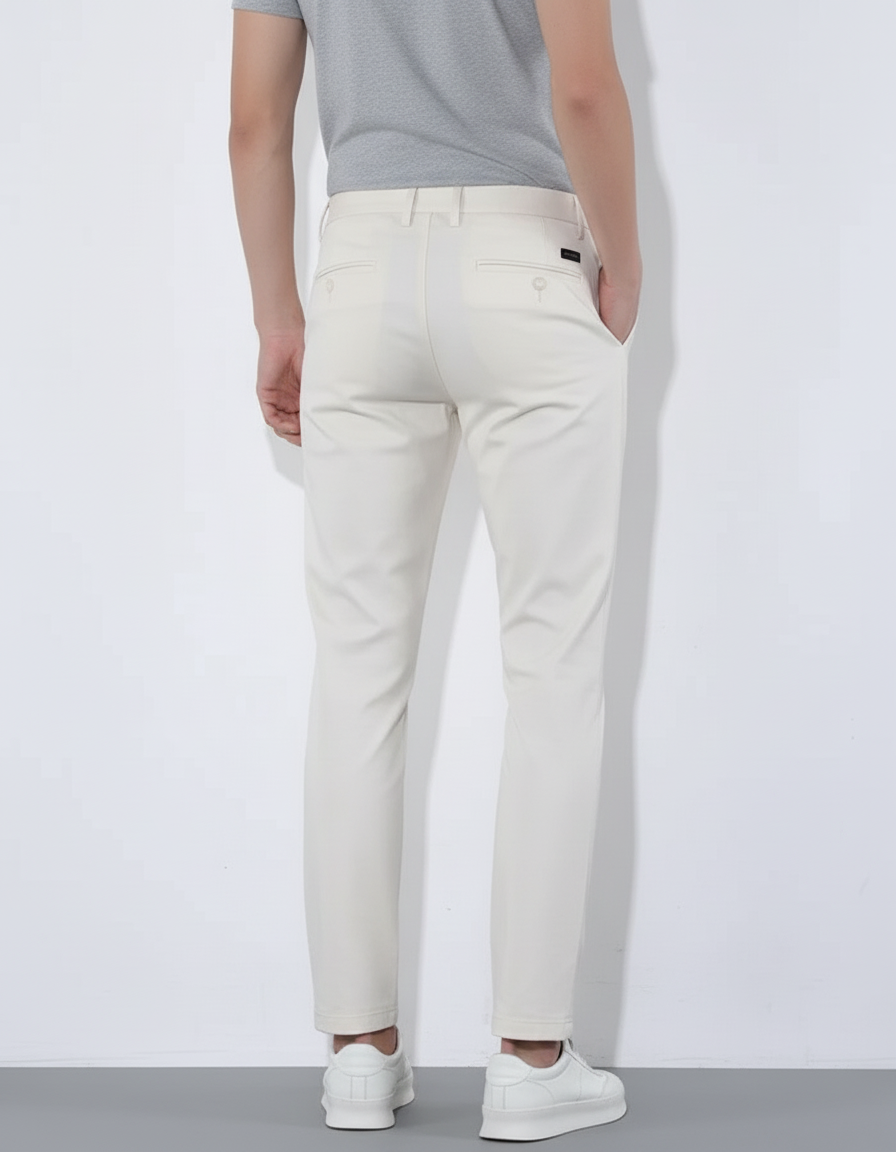 Pantalon Blanc Homme Décontracté Slim Coton Respirant - Beige - vue 2