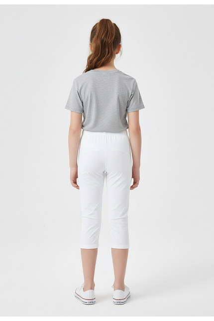 Pantalon Blanc Fille Court Confortable Stretch - Polyester - vue 2