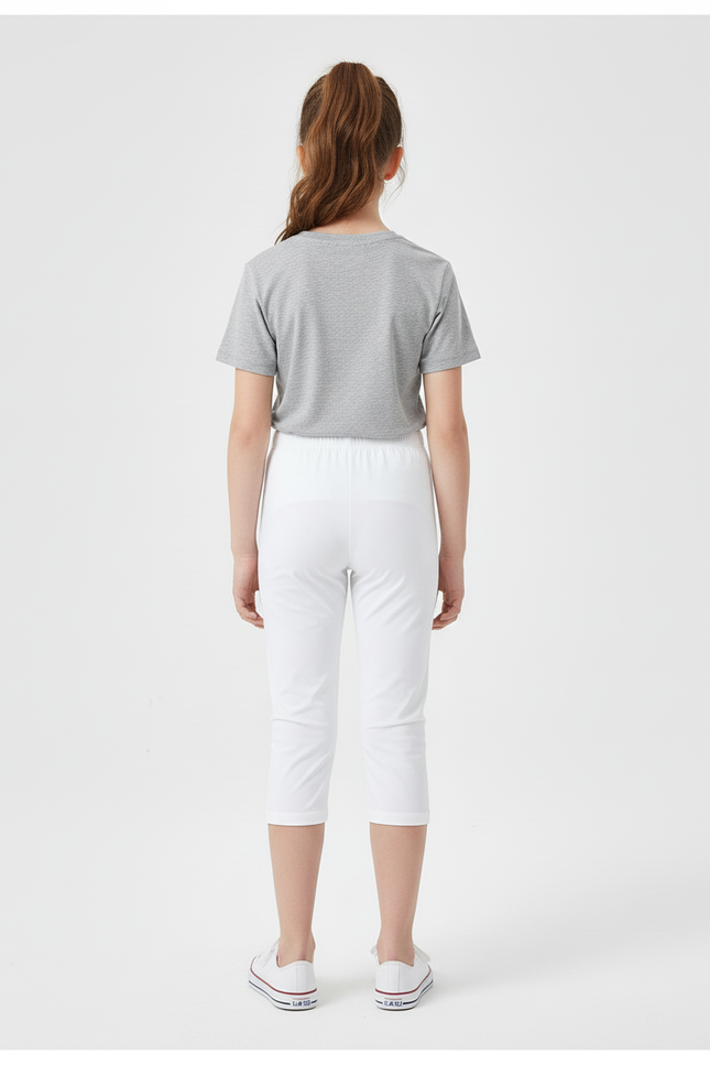 Pantalon Blanc Fille Court Confortable Stretch - Polyester - vue 2