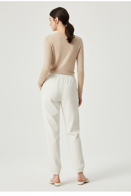 Pantalon Blanc Côtelé Droit Décontracté Femme Fluide - Cordé - vue 2