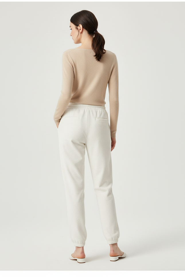 Pantalon Blanc Côtelé Droit Décontracté Femme Fluide - Cordé - vue 2