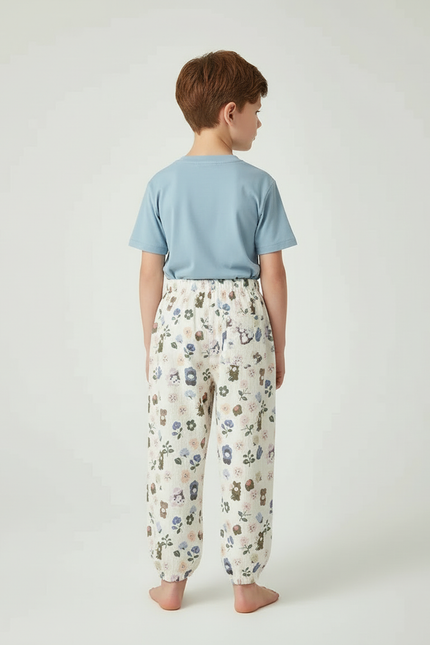 Pantalon Blanc Imprimé Fleuri Ample Coton Enfant - vue 2