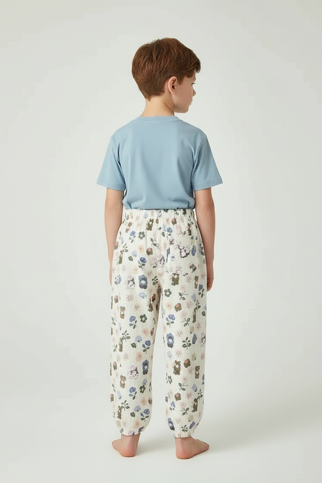 Pantalon Blanc Imprimé Fleuri Ample Coton Enfant - vue 2