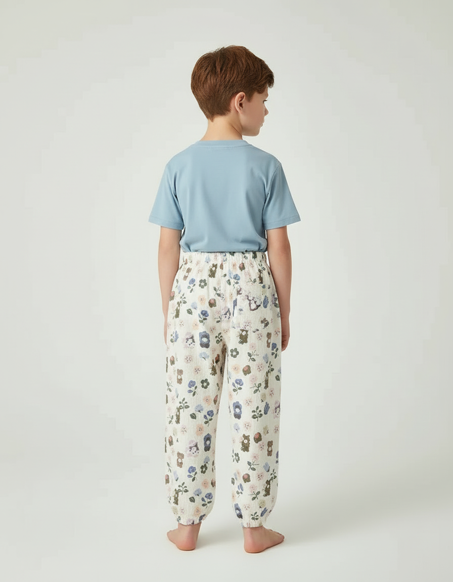 Pantalon Blanc Imprimé Fleuri Ample Coton Enfant - vue 2