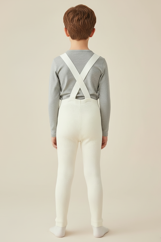 Pantalon Blanc Côtelé Bretelles Confortable Enfant - Cordé - vue 2