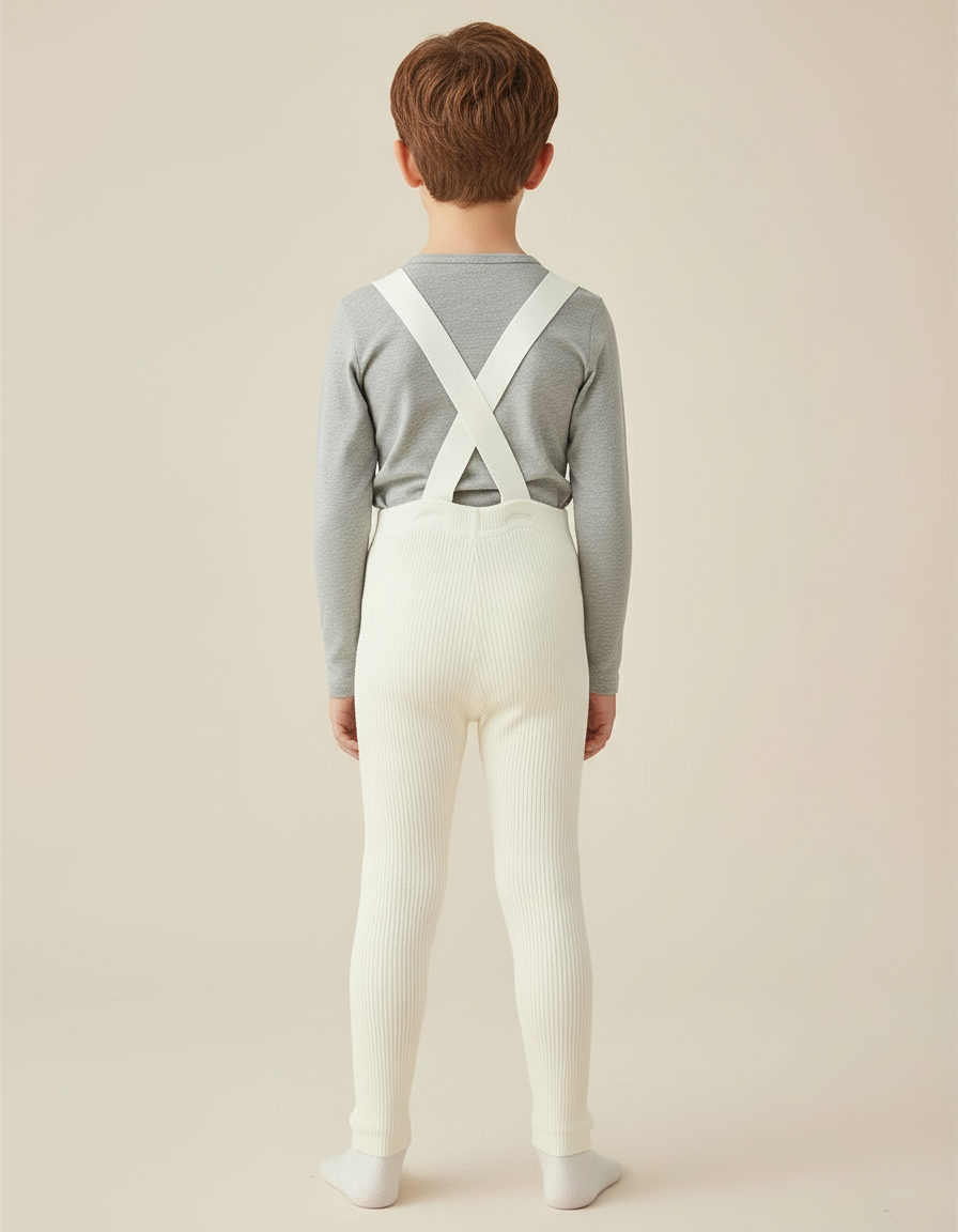 Pantalon Blanc Côtelé Bretelles Confortable Enfant - Cordé - vue 2