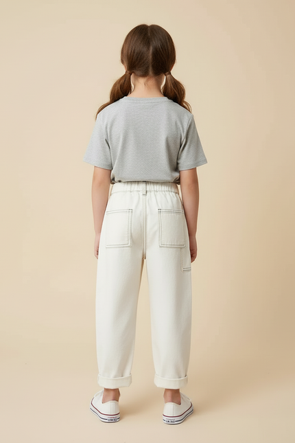 Pantalon Blanc Large Décontracté Coton Enfant - Jean - vue 2
