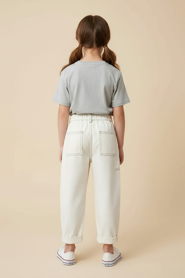 Pantalon Blanc Large Décontracté Coton Enfant - Jean - vue 2