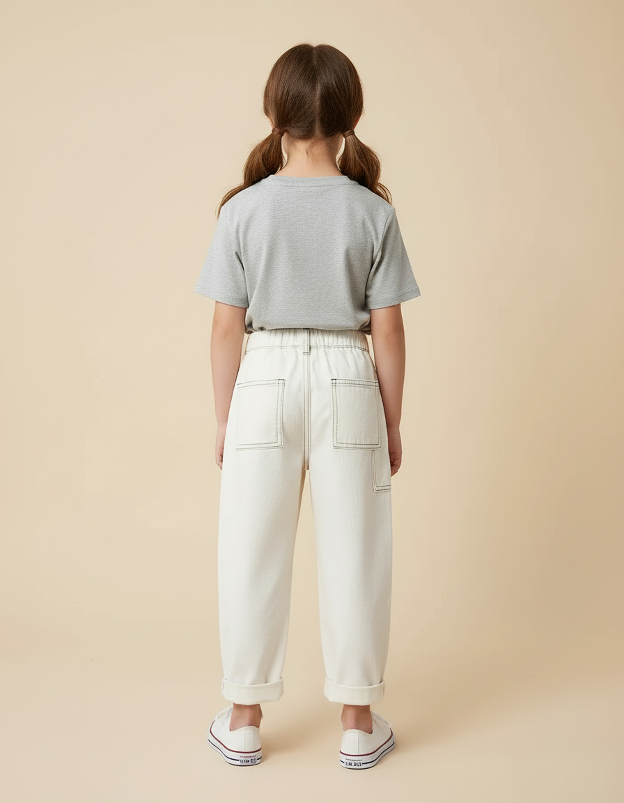 Pantalon Blanc Large Décontracté Coton Enfant - Jean - vue 2