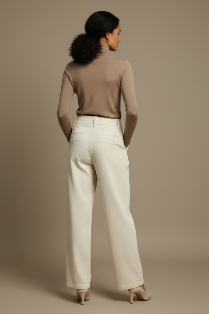 Pantalon Blanc Côtelé Ample Élégant Hiver - Cordé - vue 2