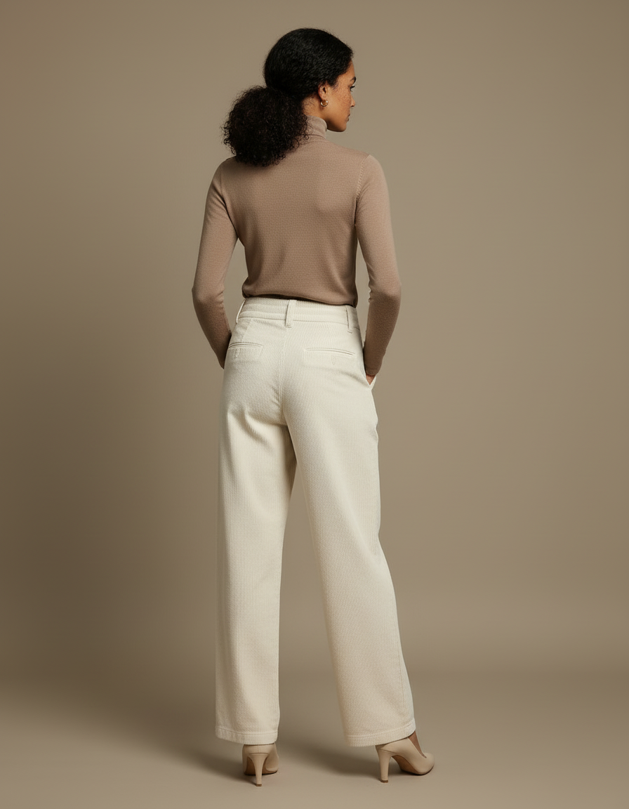 Pantalon Blanc Côtelé Ample Élégant Hiver - Cordé - vue 2
