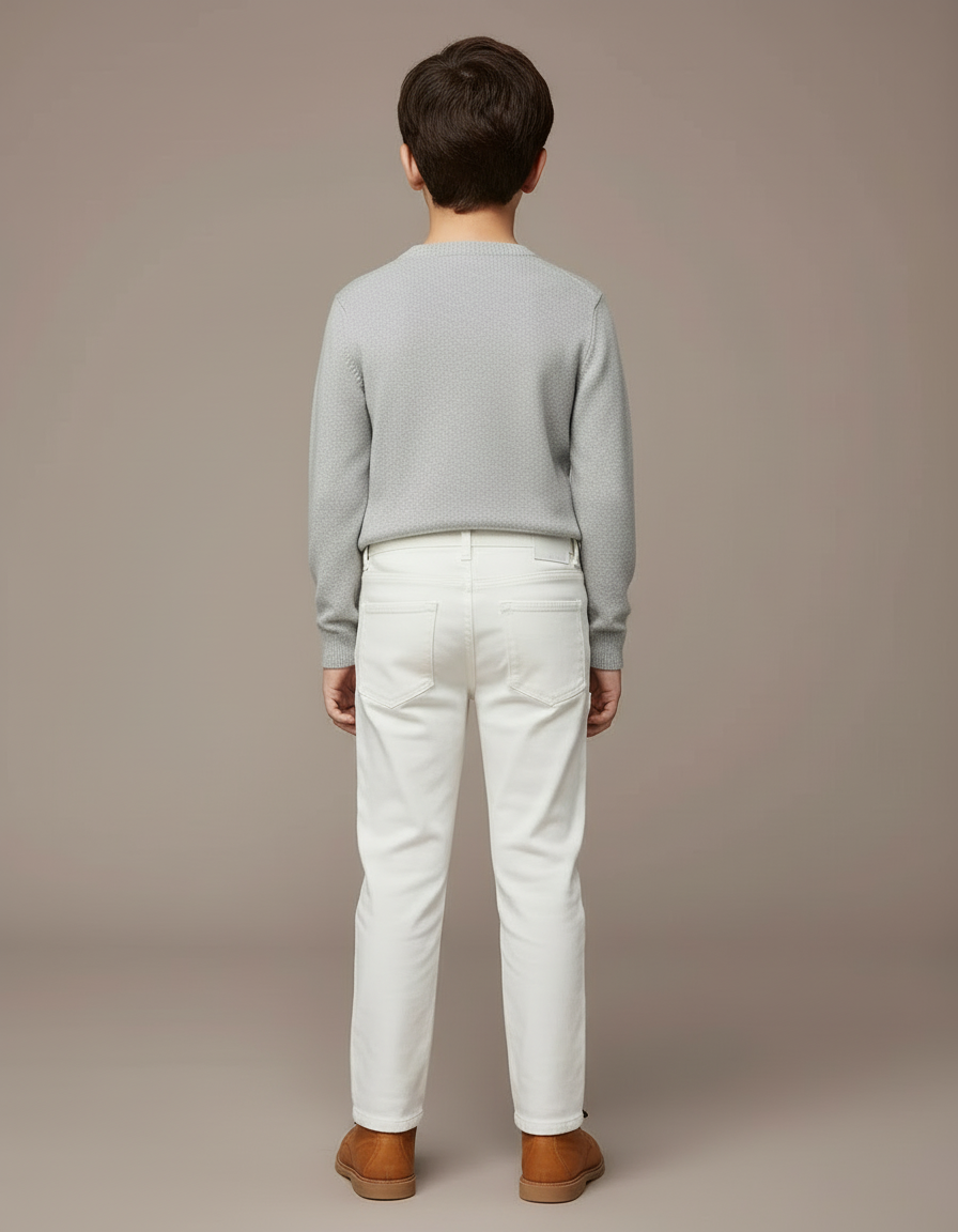 Pantalon Blanc Droit Décontracté Uni Enfant Coton - vue 2