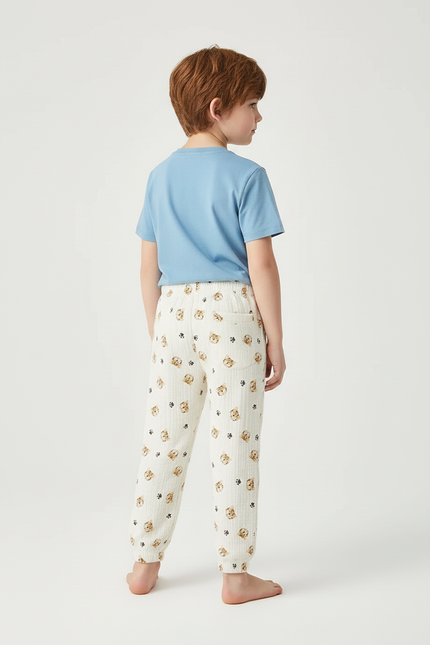 Pantalon Blanc Imprimé Chiot Confortable Garçon - Coton - vue 2