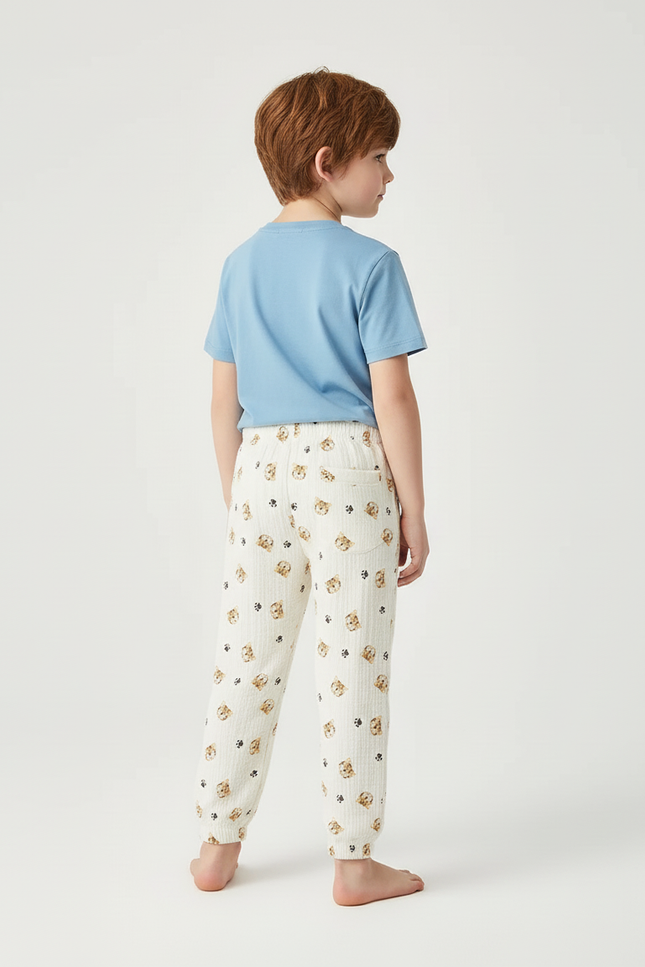 Pantalon Blanc Imprimé Chiot Confortable Garçon - Coton - vue 2