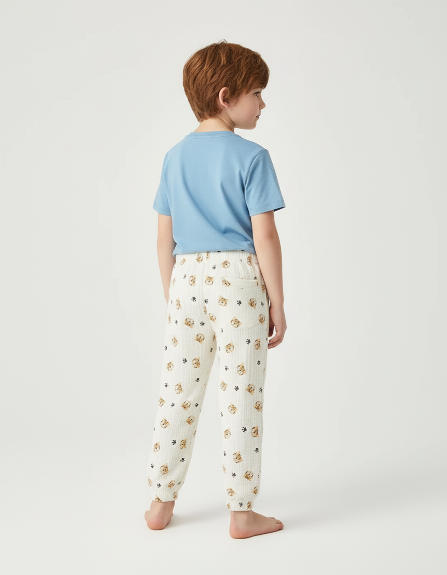 Pantalon Blanc Imprimé Chiot Confortable Garçon - Coton - vue 2