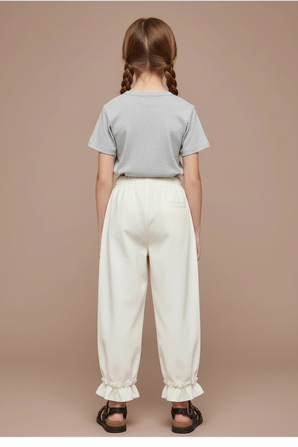 Pantalon Blanc Ample Droit Volants Enfant Fille - Coton - vue 2