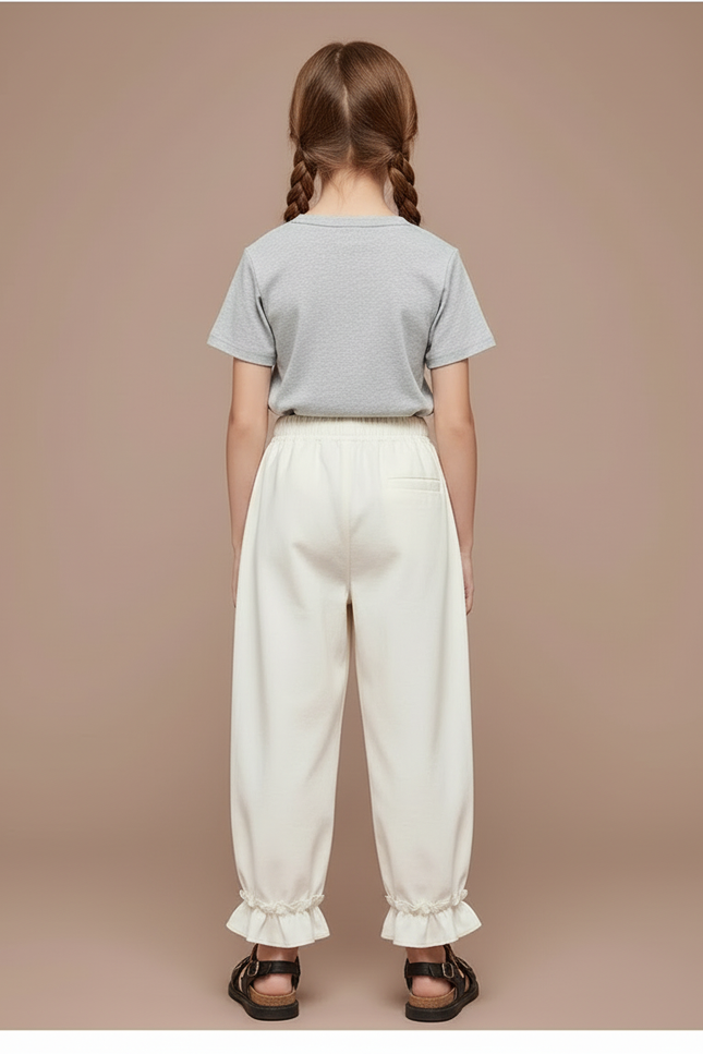 Pantalon Blanc Ample Droit Volants Enfant Fille - Coton - vue 2