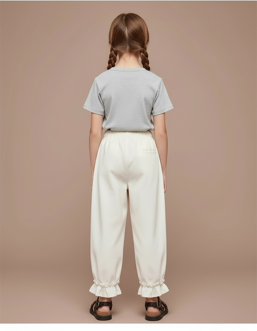 Pantalon Blanc Ample Droit Volants Enfant Fille - Coton - vue 2