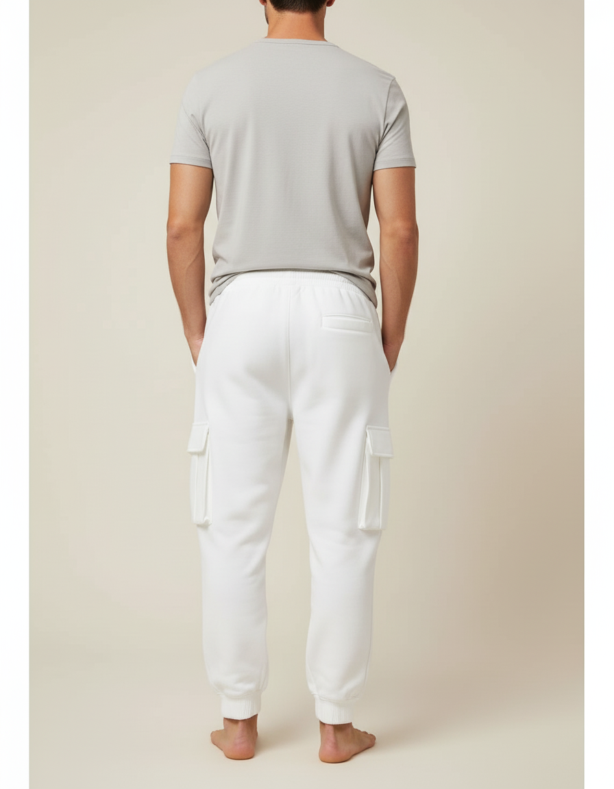 Pantalon Blanc Cargo Molletonné Décontracté Homme - vue 2