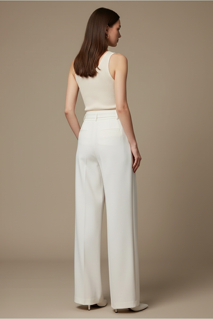 Pantalon Blanc Large Fluide Taille Haute Élégant - Polyester - vue 2
