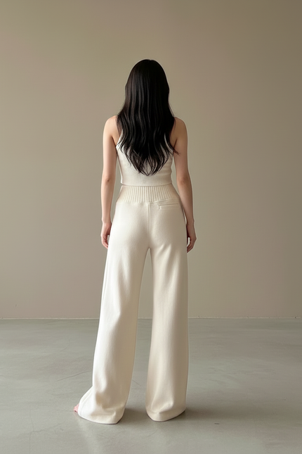 Pantalon Blanc En Coton Femme - Beige Maille - vue 2