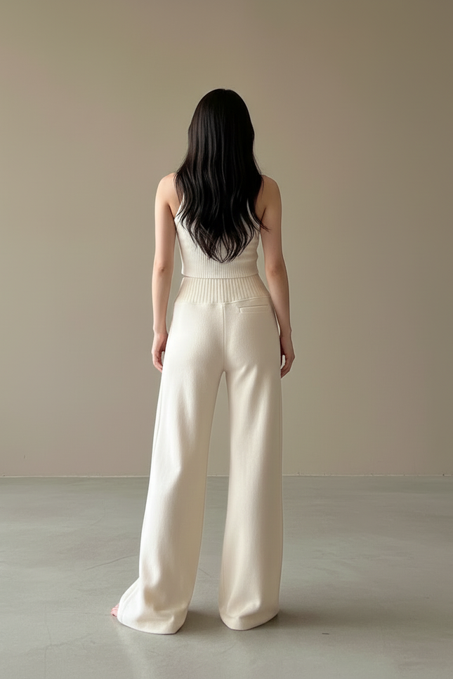 Pantalon Blanc En Coton Femme - Beige Maille - vue 2