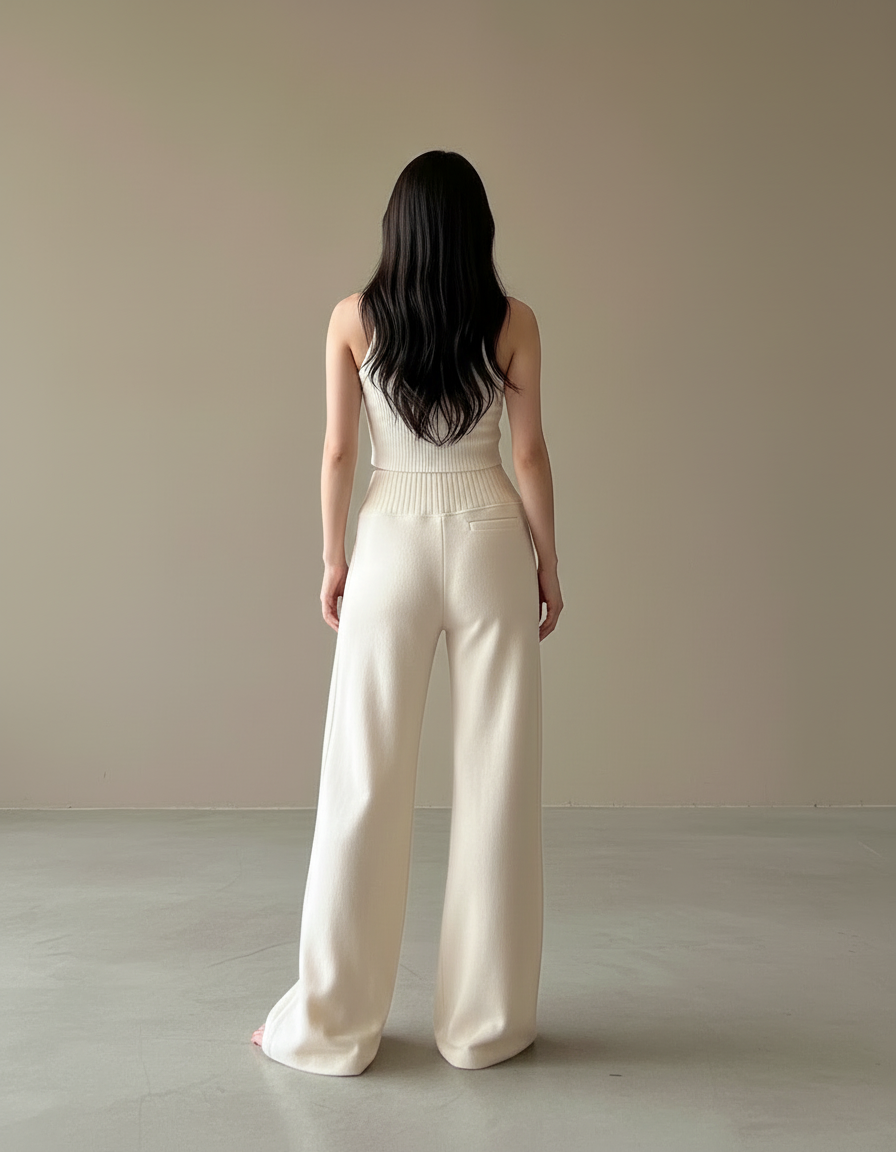 Pantalon Blanc En Coton Femme - Beige Maille - vue 2