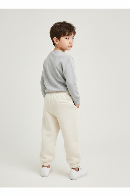 Pantalon Blanc Molletonné Ample Cordon Décontracté Hiver - Beige - vue 2