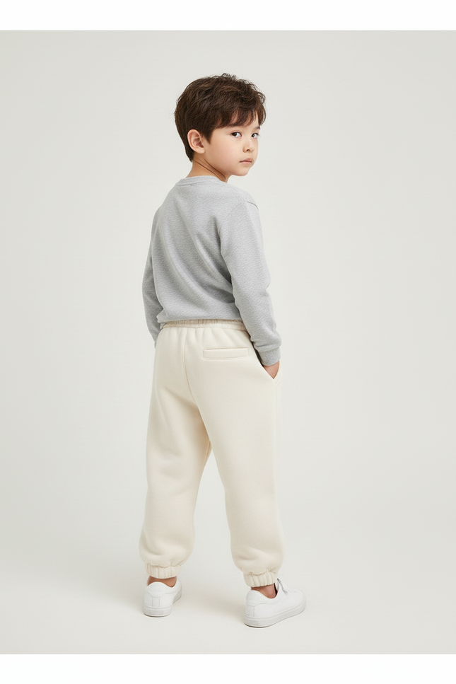 Pantalon Blanc Molletonné Ample Cordon Décontracté Hiver - Beige - vue 2