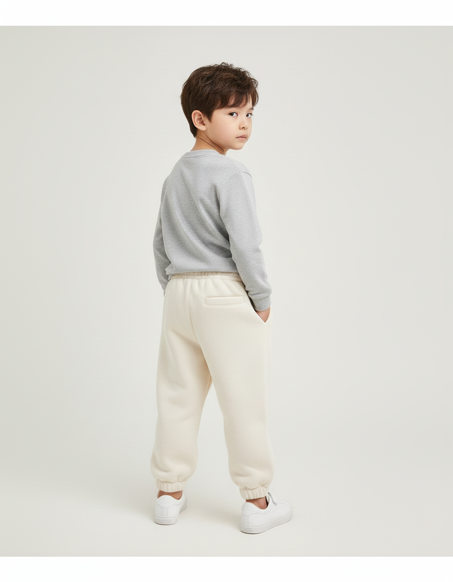 Pantalon Blanc Molletonné Ample Cordon Décontracté Hiver - Beige - vue 2