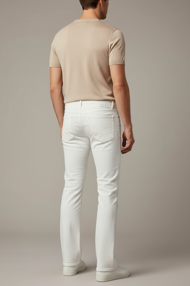 Pantalon Blanc Évasé Coupe Droite Décontracté Homme - Jean - vue 2