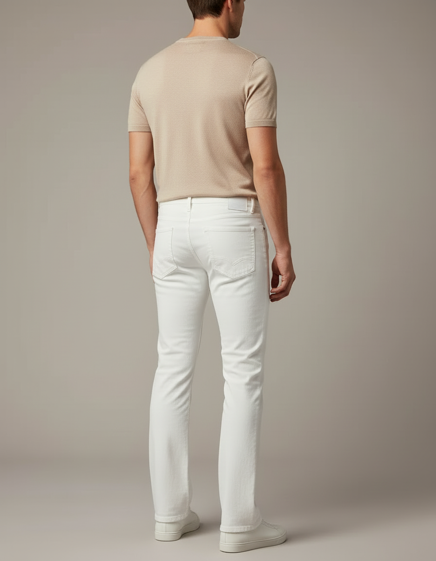 Pantalon Blanc Évasé Coupe Droite Décontracté Homme - Jean - vue 2