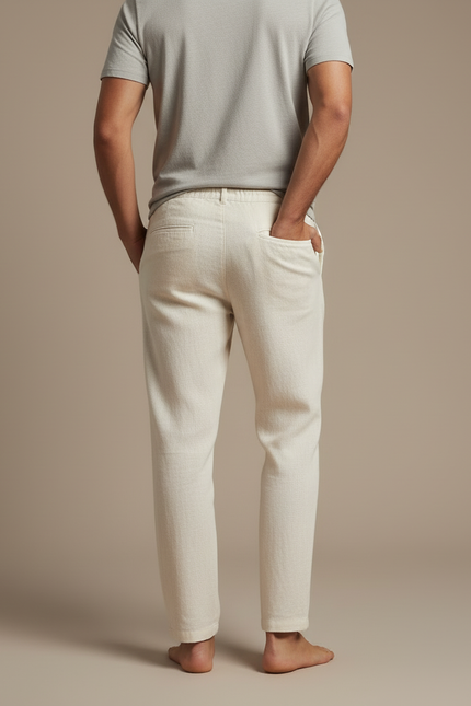 Pantalon Blanc Homme Lin Coton - Beige - vue 2