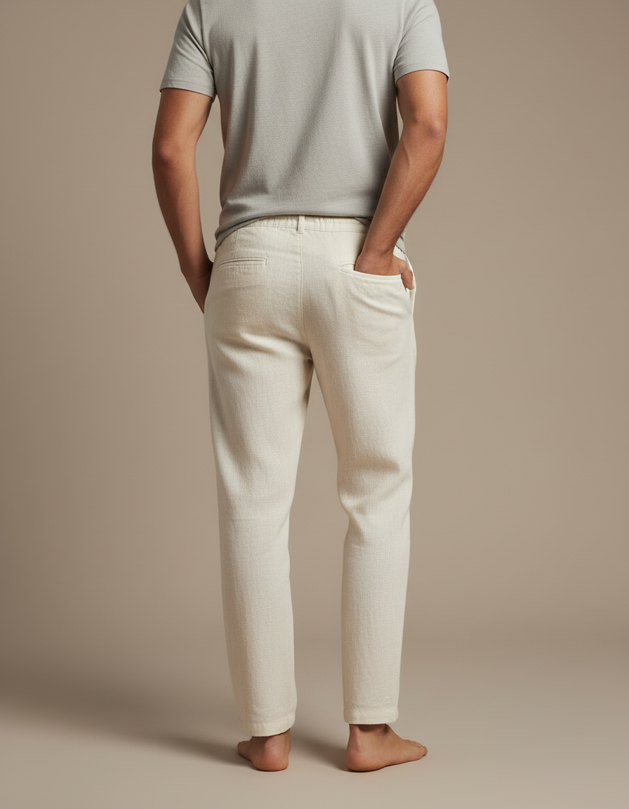 Pantalon Blanc Homme Lin Coton - Beige - vue 2