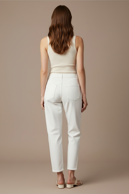Pantalon Blanc Jean Décontracté Taille Haute Femme - vue 2